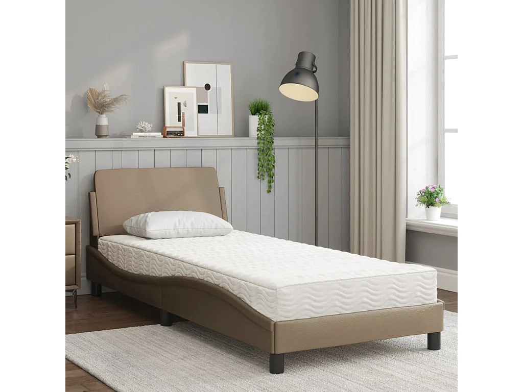 Lit adulte + matelas cappuccino 90x190 cm similicuir FR11800