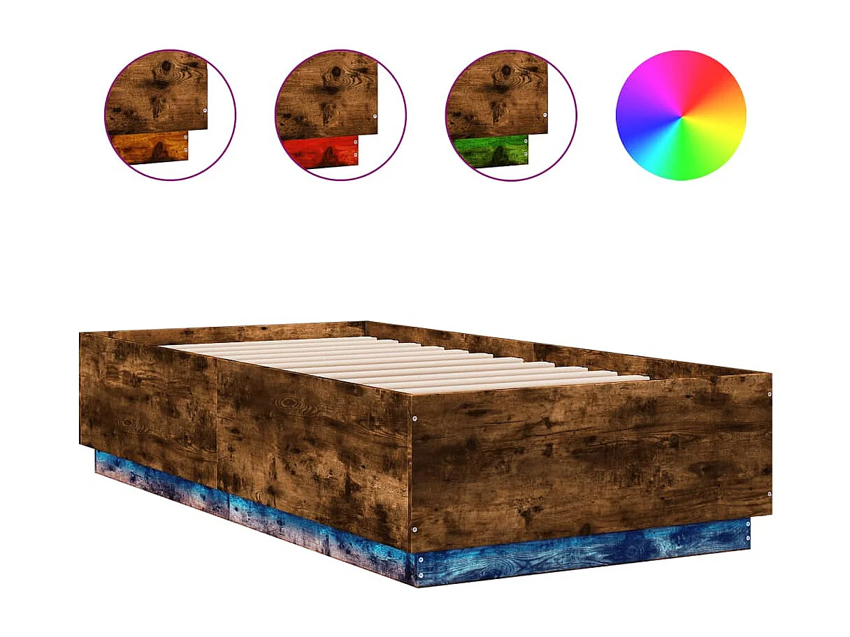 Lit simple avec lumières LED chêne fumé 90x190 cm FR59311