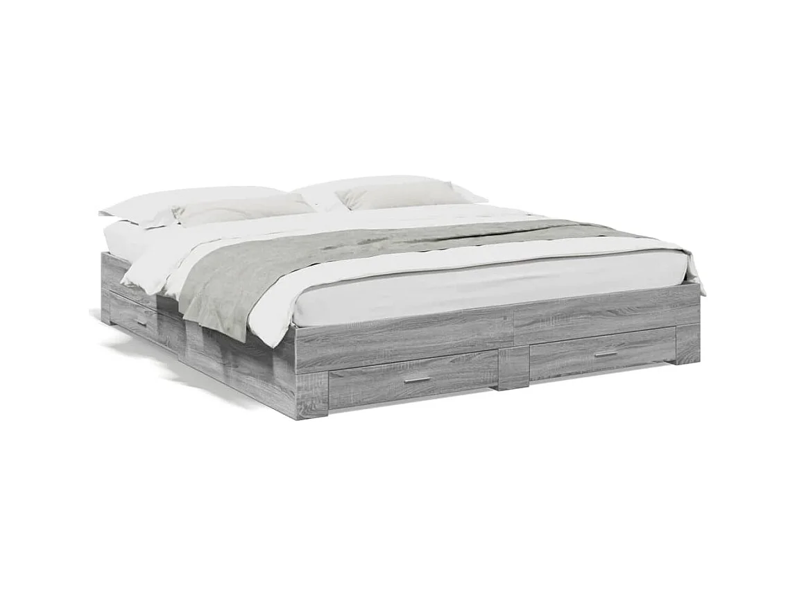 Lit double et tiroirs sonoma gris 200x200cm bois d'ingénierie FR46821