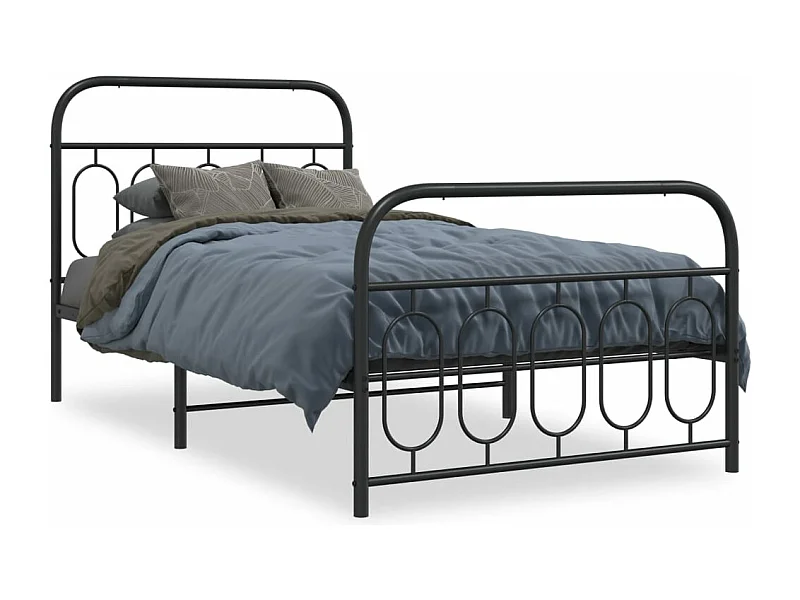 Lit simple métal + tête de lit/pied de lit noir 107x203 cm FR25162