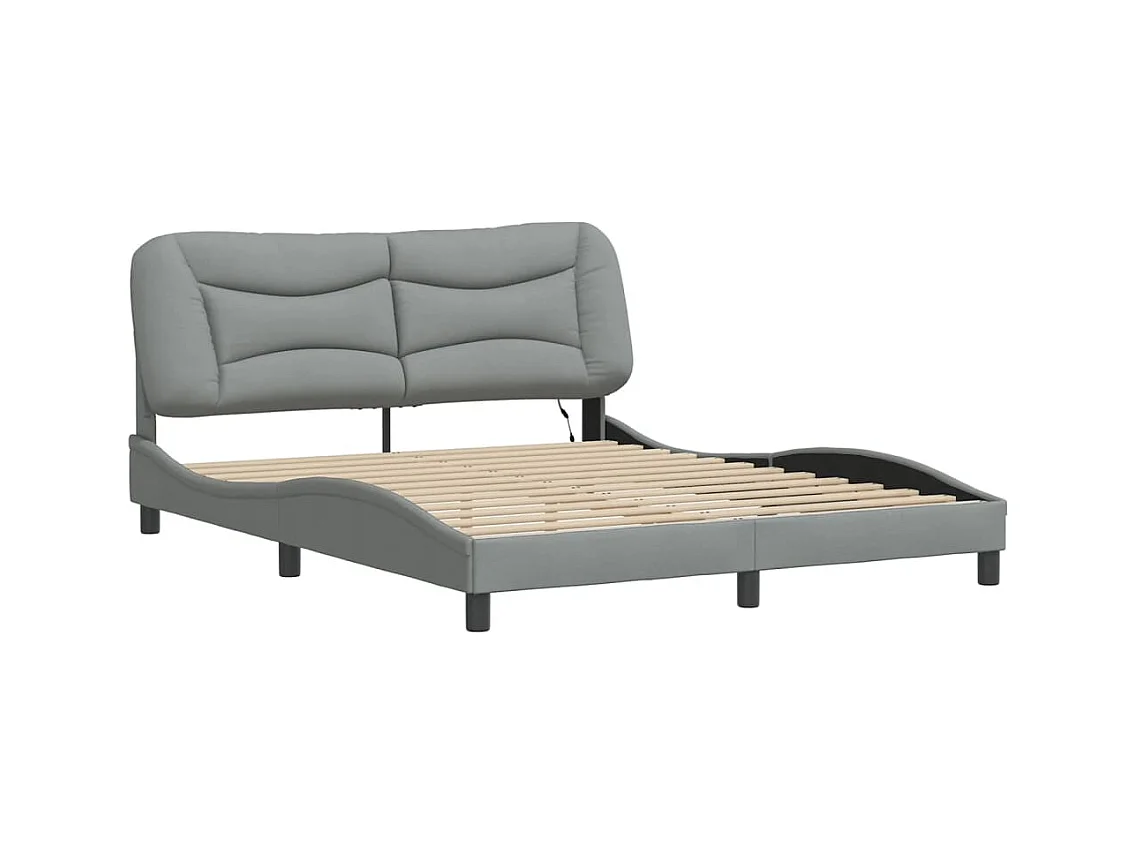 Lit double avec lumières LED gris clair 160x200 cm tissu FR21229