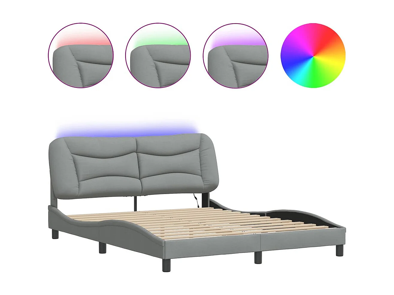 Lit double avec lumières LED gris clair 160x200 cm tissu FR21229