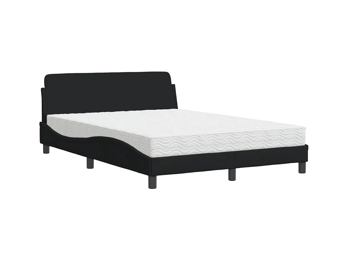 Lit adulte + matelas noir 140x190 cm tissu FR78307