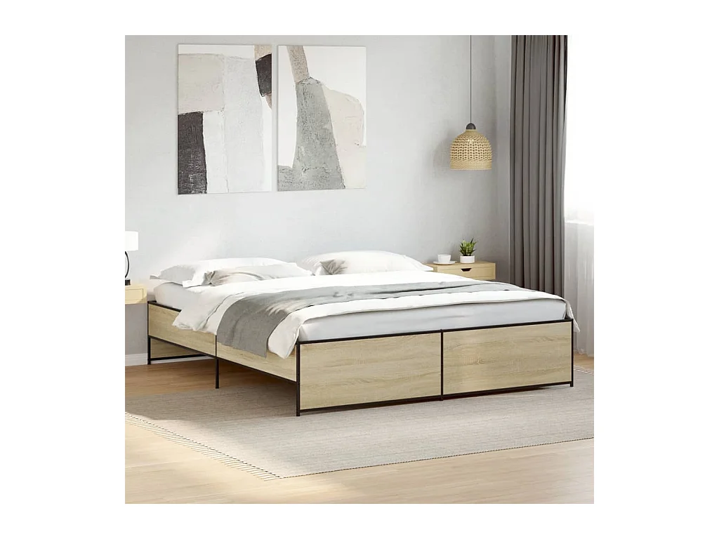 Lit double chêne sonoma 200x200 cm bois d'ingénierie et métal FR49750