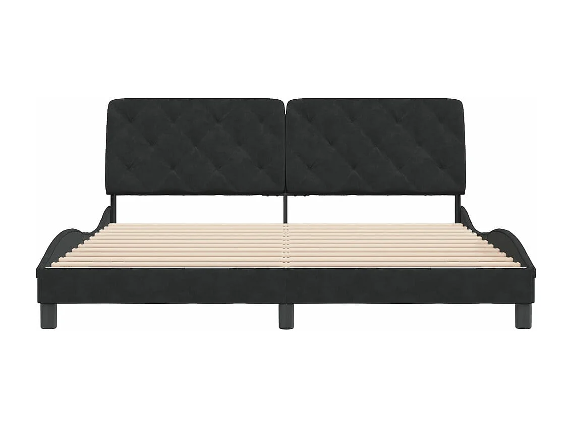Lit double + tête de lit Noir 180x200 cm Velours FR57019