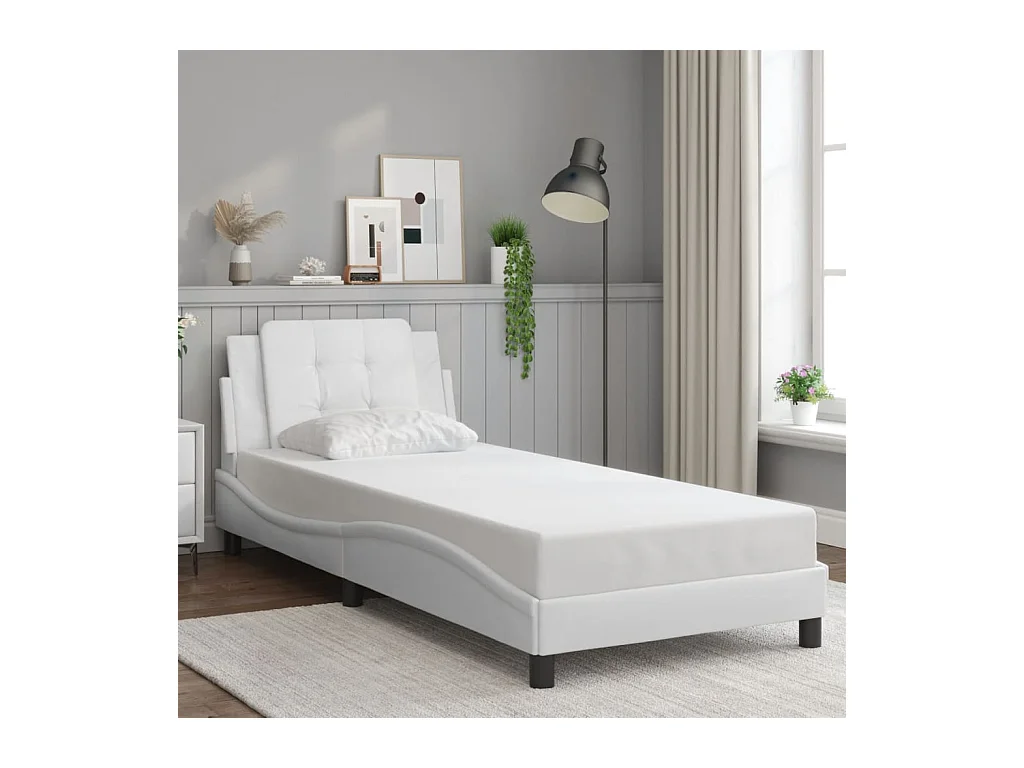 Cama c/ cabeceira couro artificial 80x200cm branco PT366909