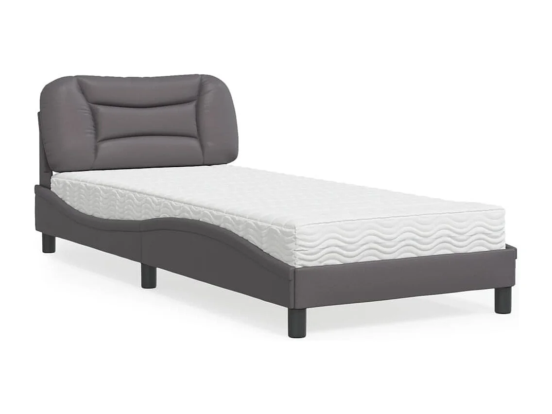 Lit adulte + matelas gris 90x190 cm similicuir FR91269