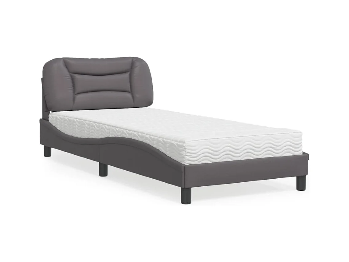 Lit adulte + matelas gris 90x190 cm similicuir FR91269