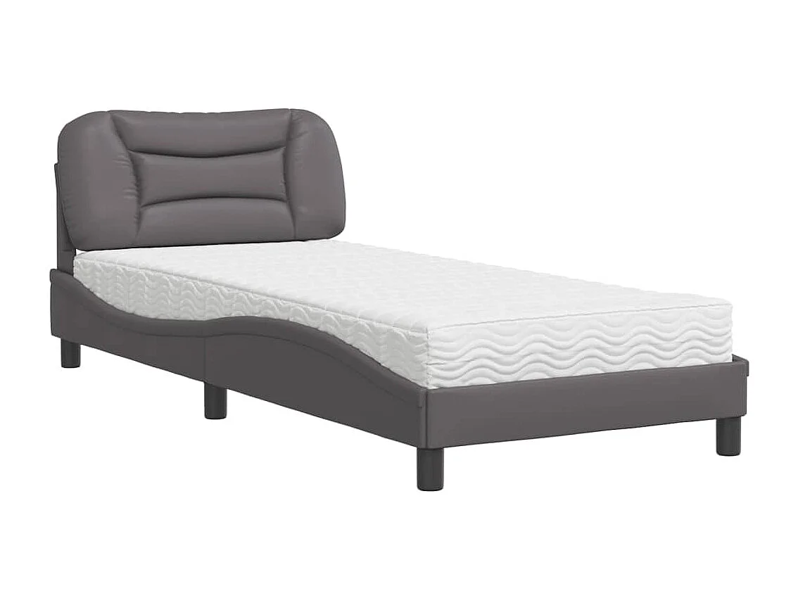 Lit adulte + matelas gris 90x190 cm similicuir FR91269