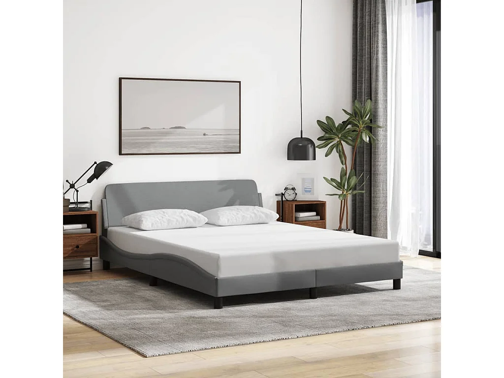 Cama matrimonial- 160x200 cm con cabecero tela gris claro ES332932