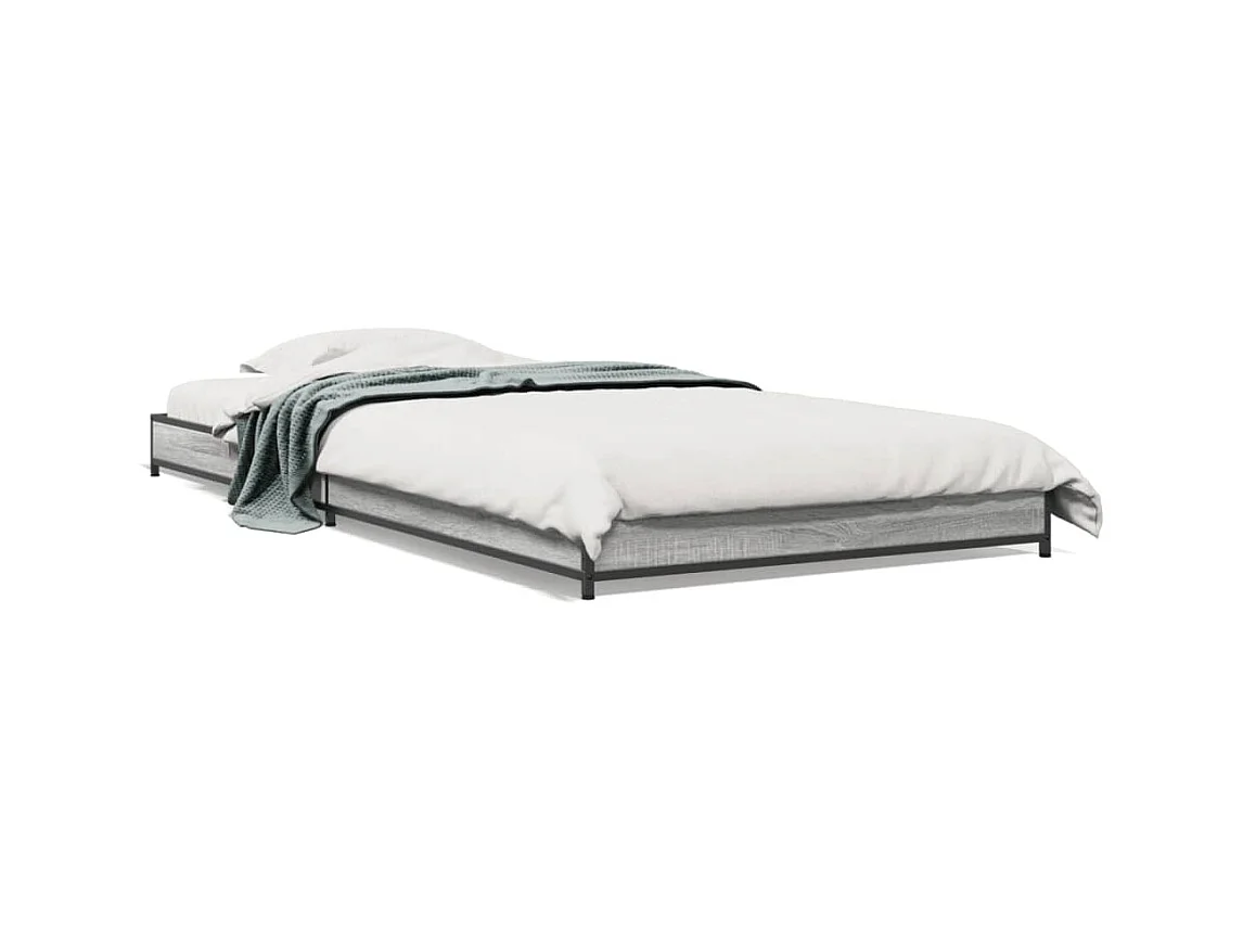 Lit simple sonoma gris 90x200 cm bois d'ingénierie et métal FR74149