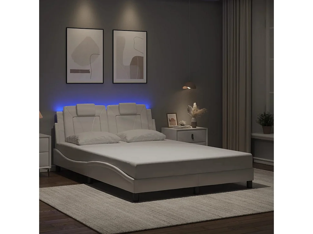 Cama c/ luzes LED 120x200 cm couro artif. branco PT512508