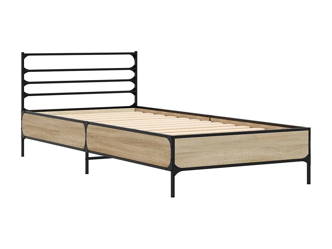 Cama derivados de madeira e metal carvalho sonoma PT904553
