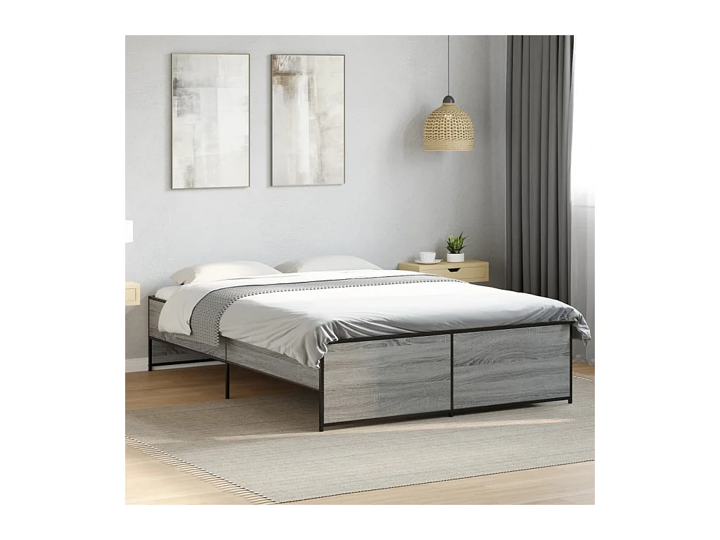 Lit double sonoma gris 140x190 cm bois d'ingénierie et métal FR15949