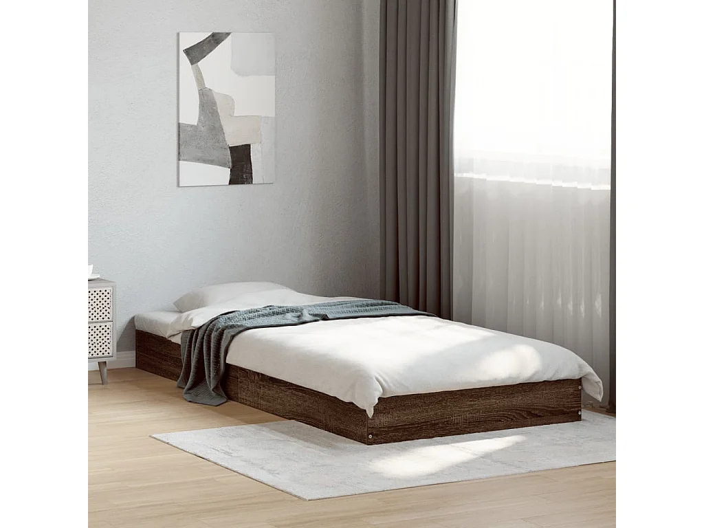 Lit simple chêne marron 75x190 cm bois d'ingénierie FR17218