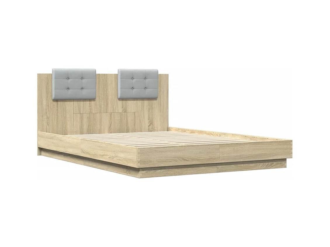 Lit double tête de lit et lumières LED chêne sonoma 150x200cm FR32277