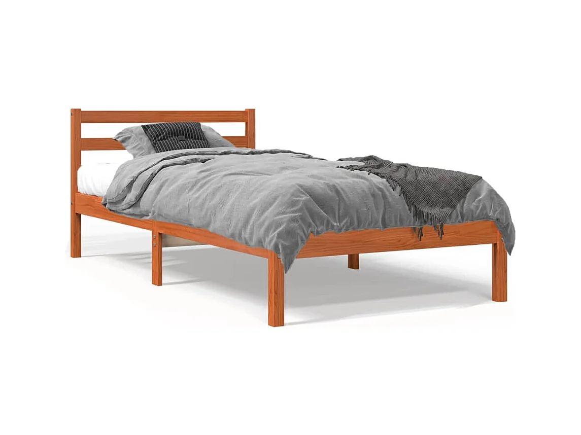 Lit simple cire marron 75x190 cm bois de pin massif FR59810