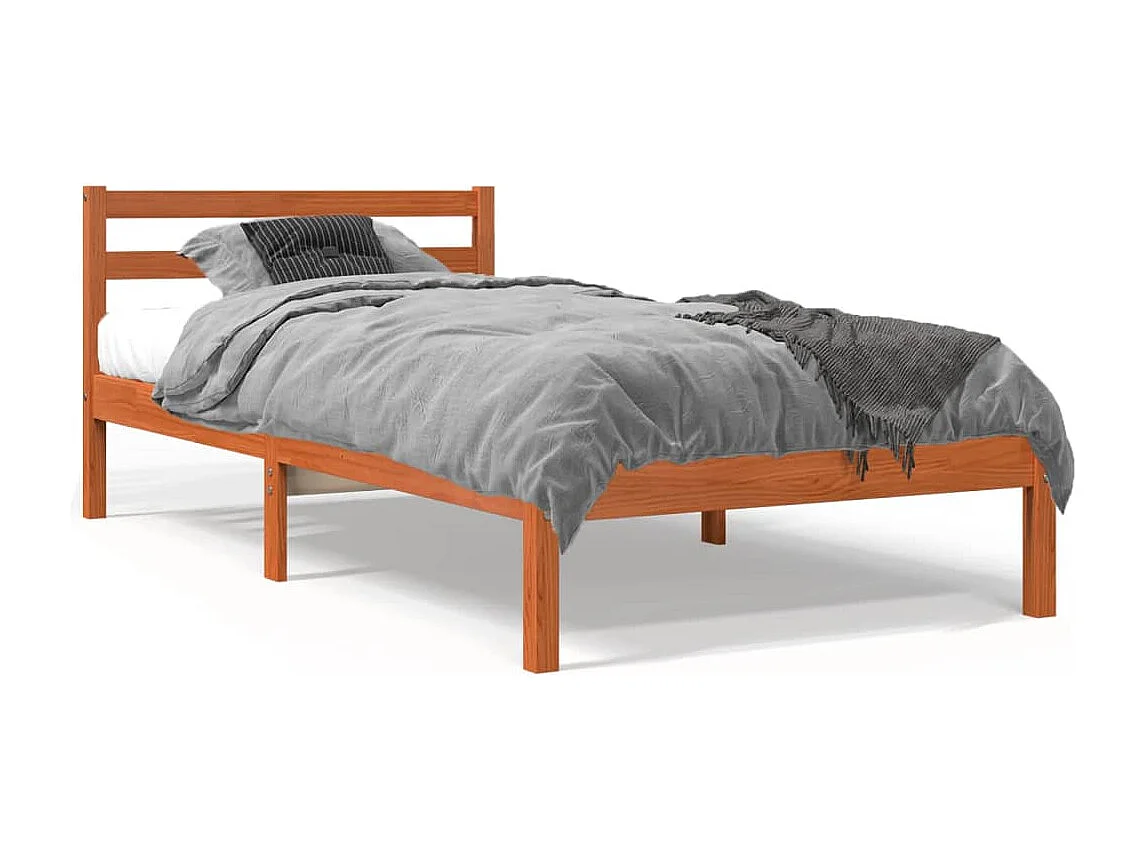 Lit simple cire marron 75x190 cm bois de pin massif FR59810