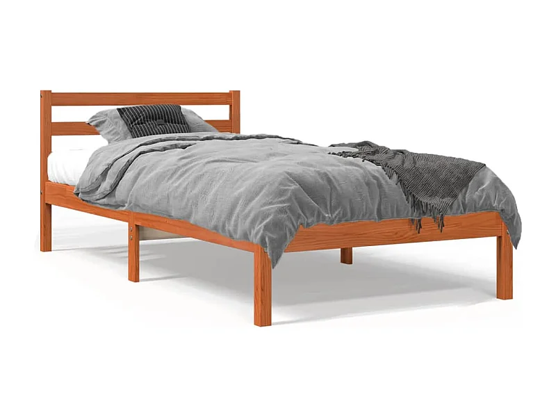 Lit simple cire marron 75x190 cm bois de pin massif FR59810