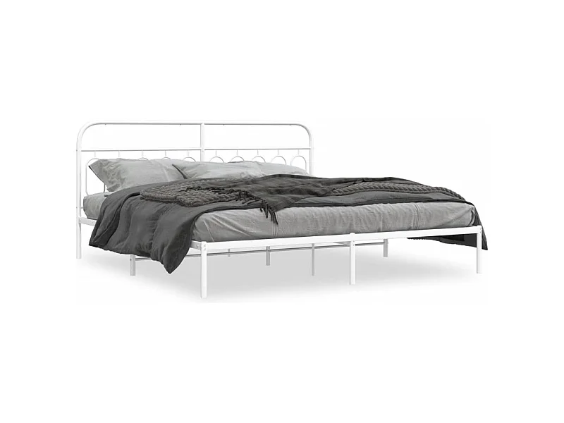 Lit double métal + tête de lit blanc 200x200 cm FR73499