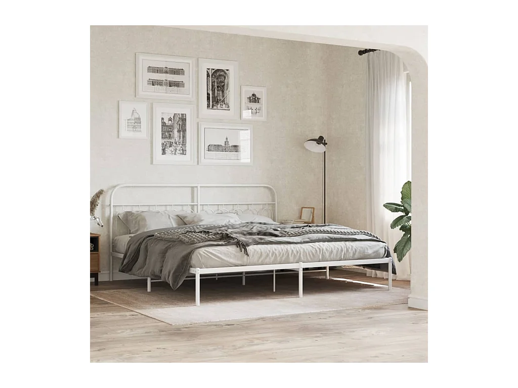 Lit double métal + tête de lit blanc 200x200 cm FR73499