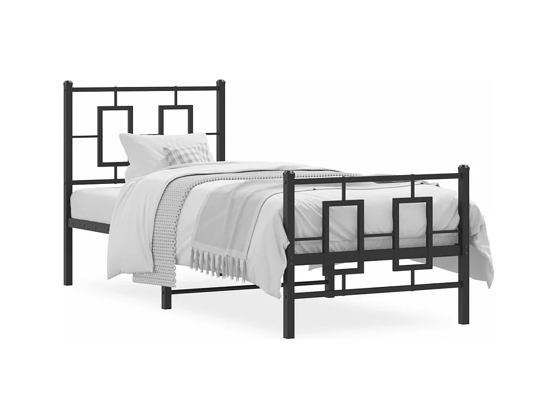 Cama individual- 75x190 cm con cabecero y estribo metal negro ES484346