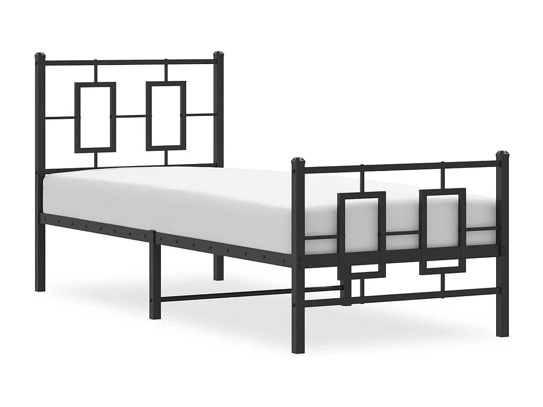 Lit simple métal + tête de lit/pied de lit noir 75x190 cm FR79018