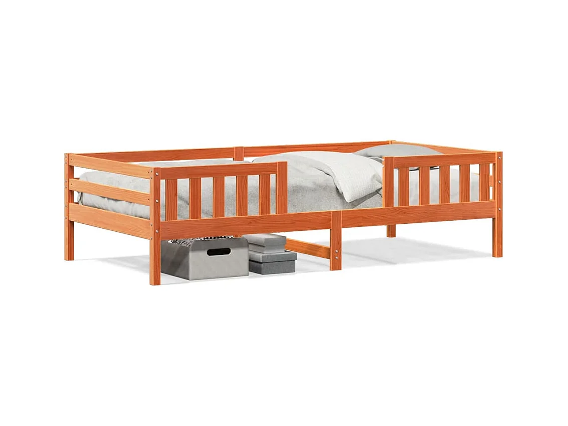 Lit simple cire marron 75x190 cm bois de pin massif FR50786