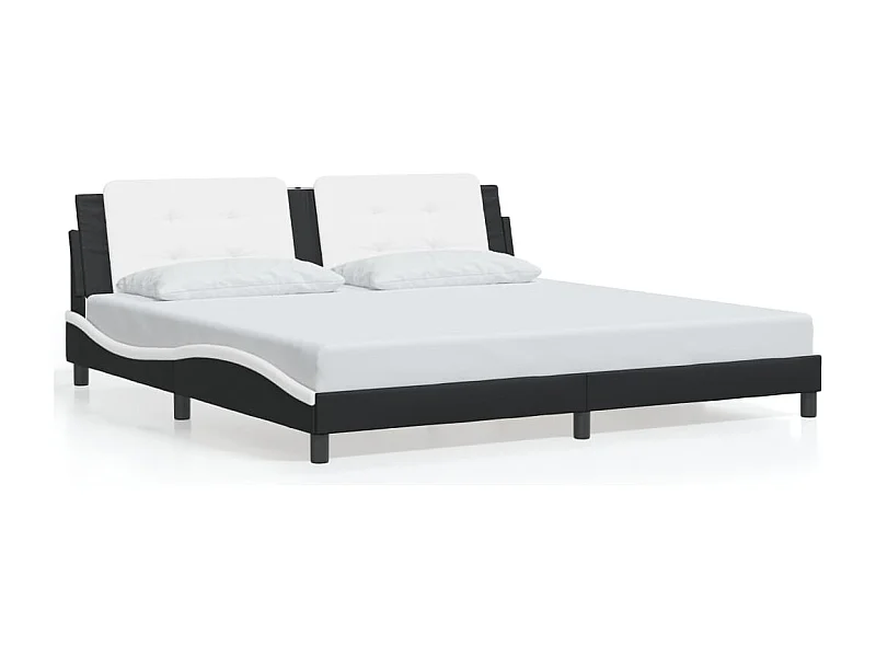 Cama c/ cabeceira couro artificial preto e branco PT257803