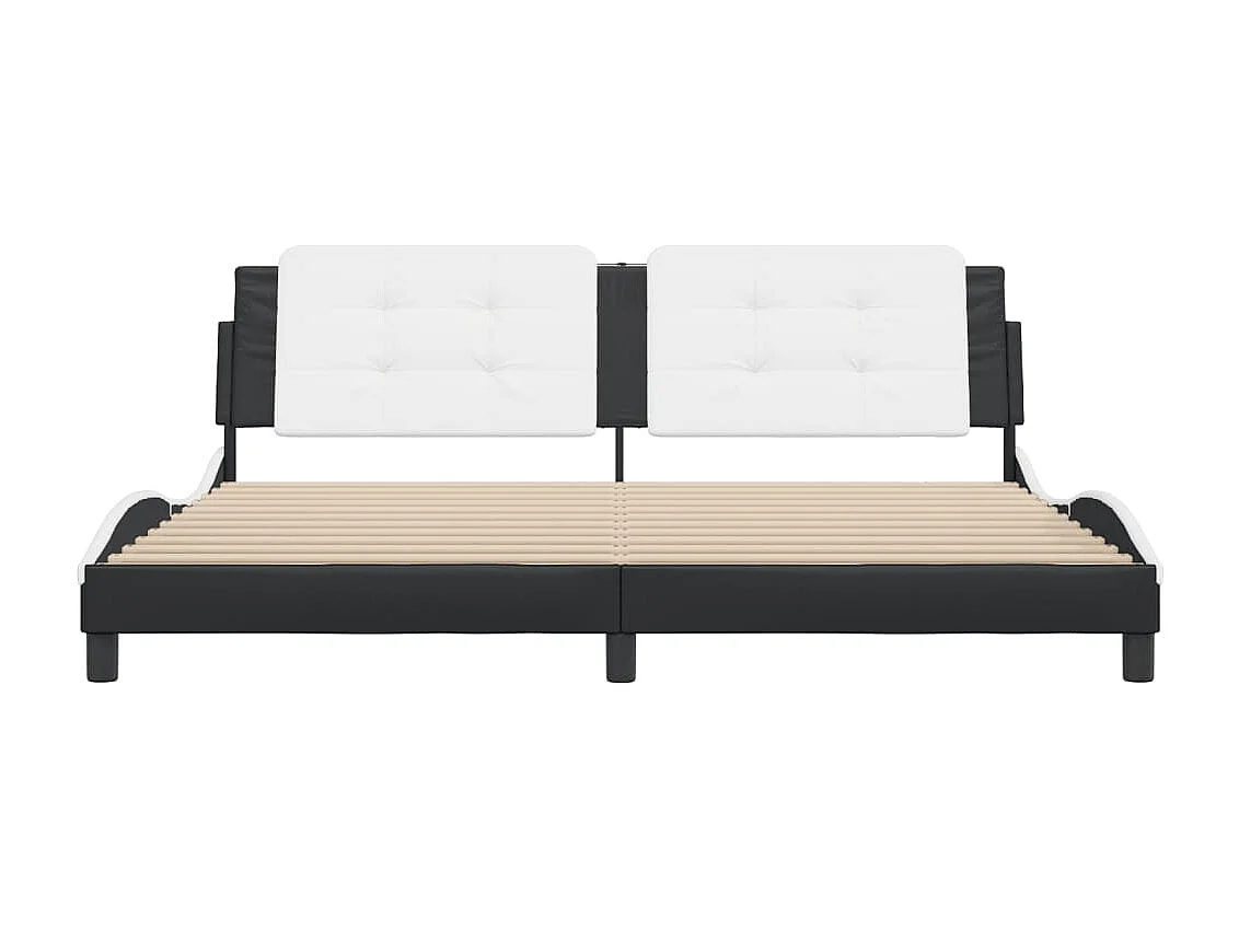 Lit double et tête de lit noir et blanc 200x200 cm similicuir FR34411