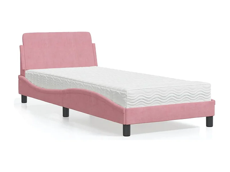 Lit adulte + matelas rose 90x190 cm velours FR61861