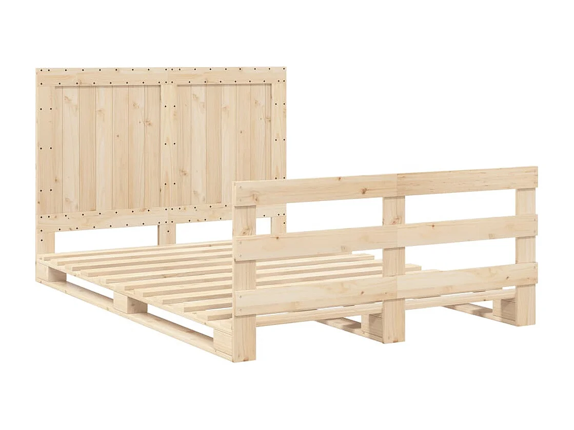 Lit double + tête de lit 140x200 cm bois de pin massif FR34122