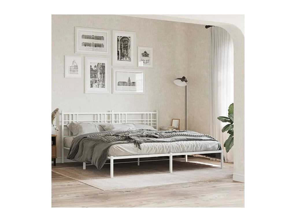 Lit double métal + tête de lit blanc 200x200 cm FR34182