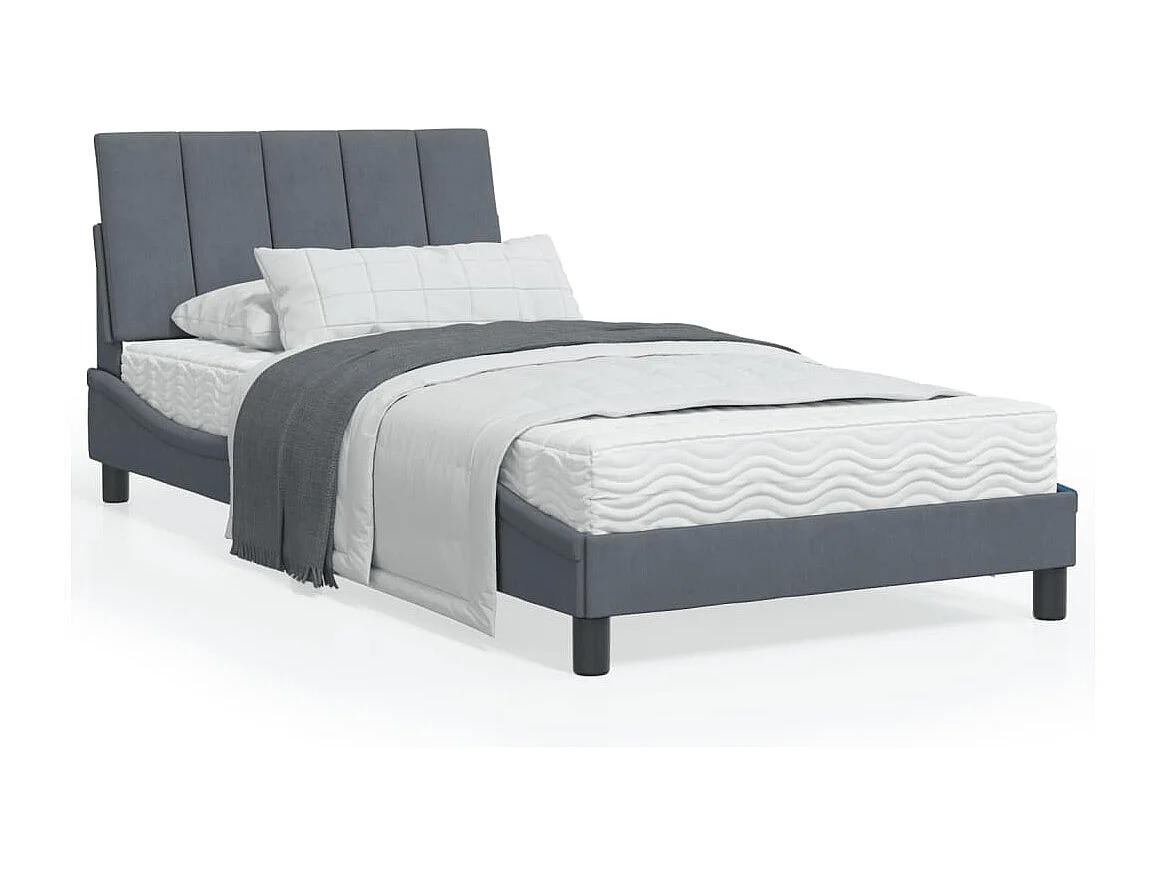 Cama 100x200 cm - con cabecero terciopelo gris oscuro ES958471