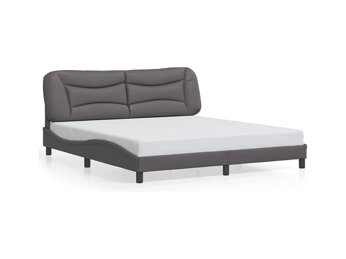 Lit double + tête de lit Gris 180x200 cm Similicuir FR14607