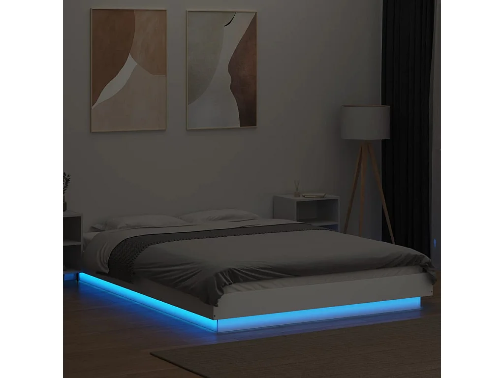 Bedframe met LED-verlichting bewerkt hout wit 140x200 cm BE738043