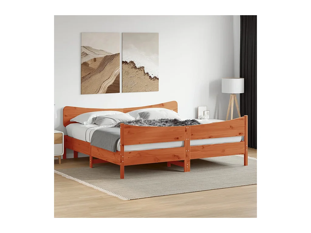 Bedframe met hoofdbord massief grenenhout wasbruin 180x200 cm BE951110