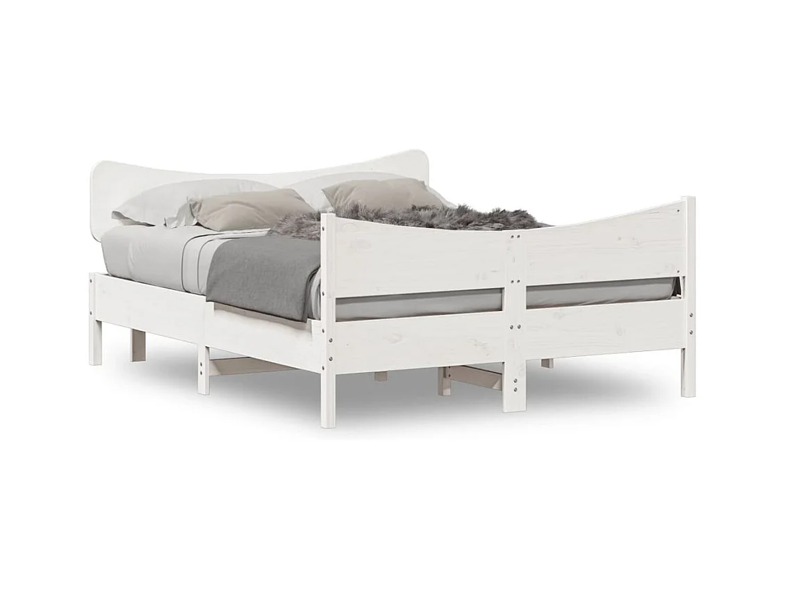 Lit double et tête de lit blanc 140x190 cm bois de pin massif FR83228