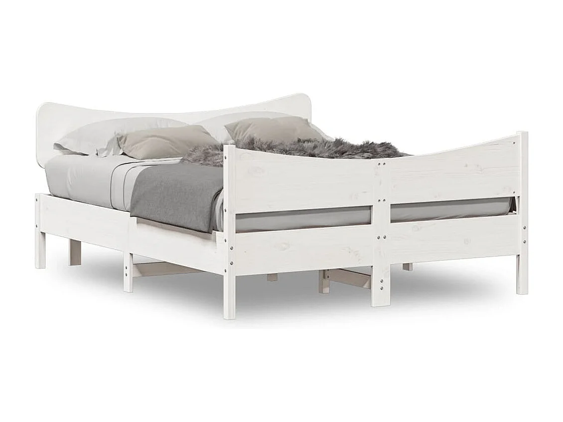 Cama c/ cabeceira 140x190 cm pinho maciço branco PT885095