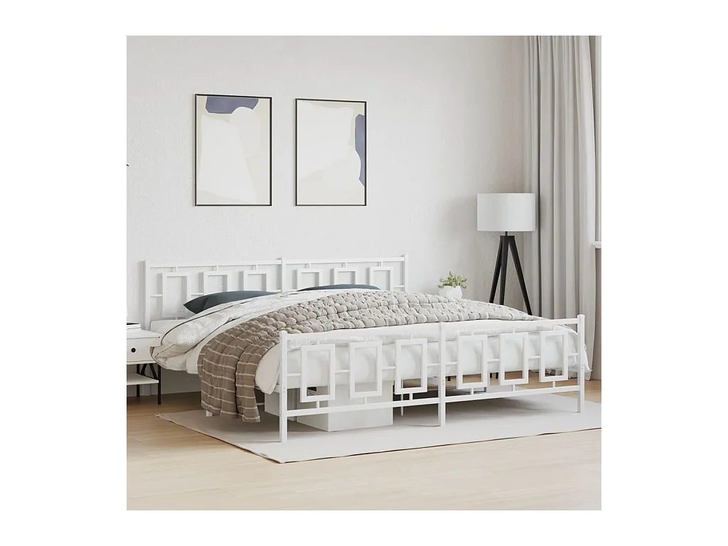 Lit double métal + tête de lit/pied de lit blanc 193x203cm FR36603