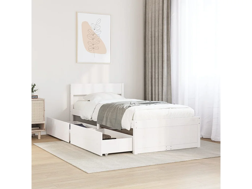 Cama individual- 75x190 cm sin colchón madera maciza blanca ES501155