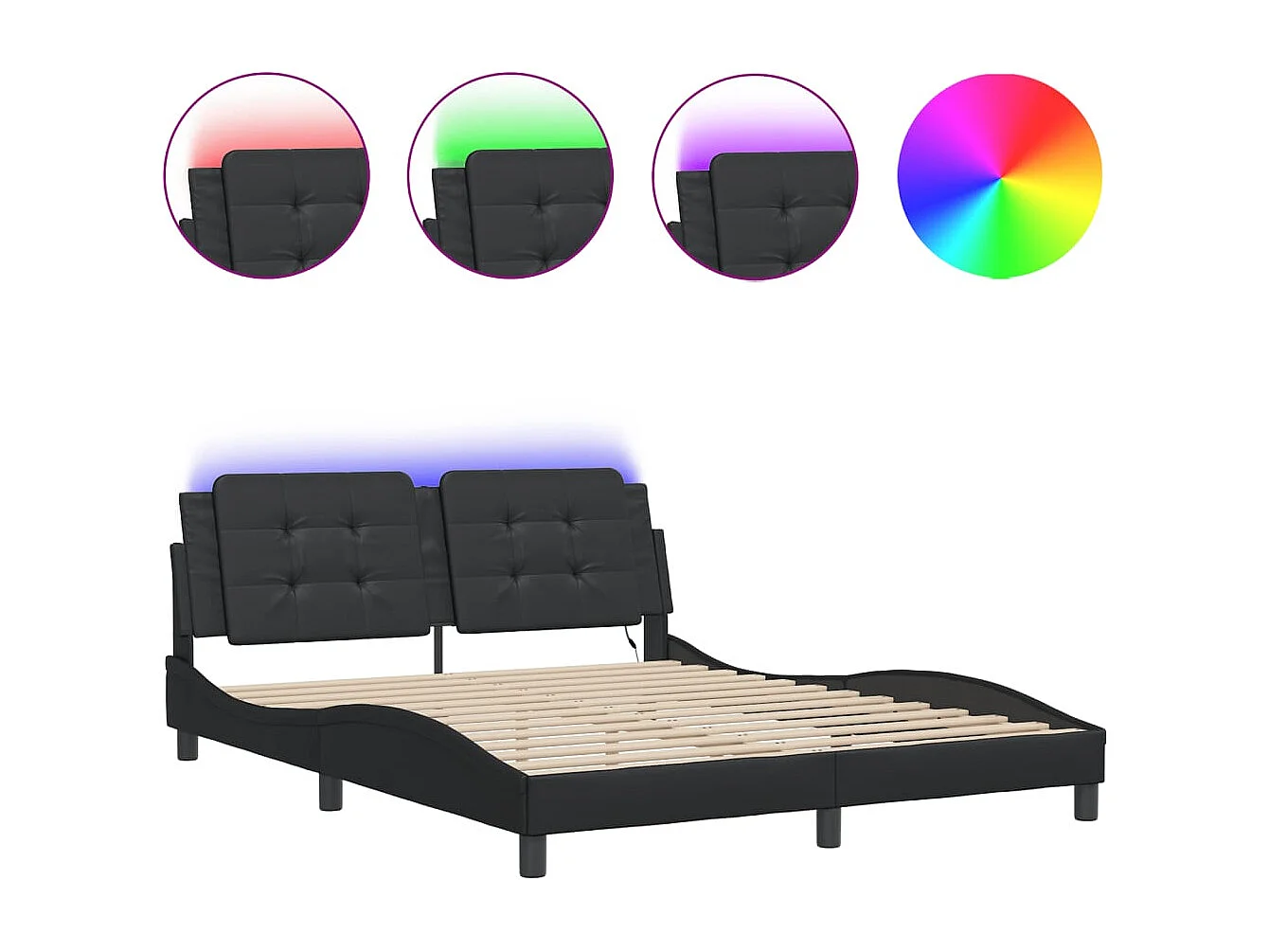 Lit double avec lumières LED noir 160x200 cm similicuir FR67849