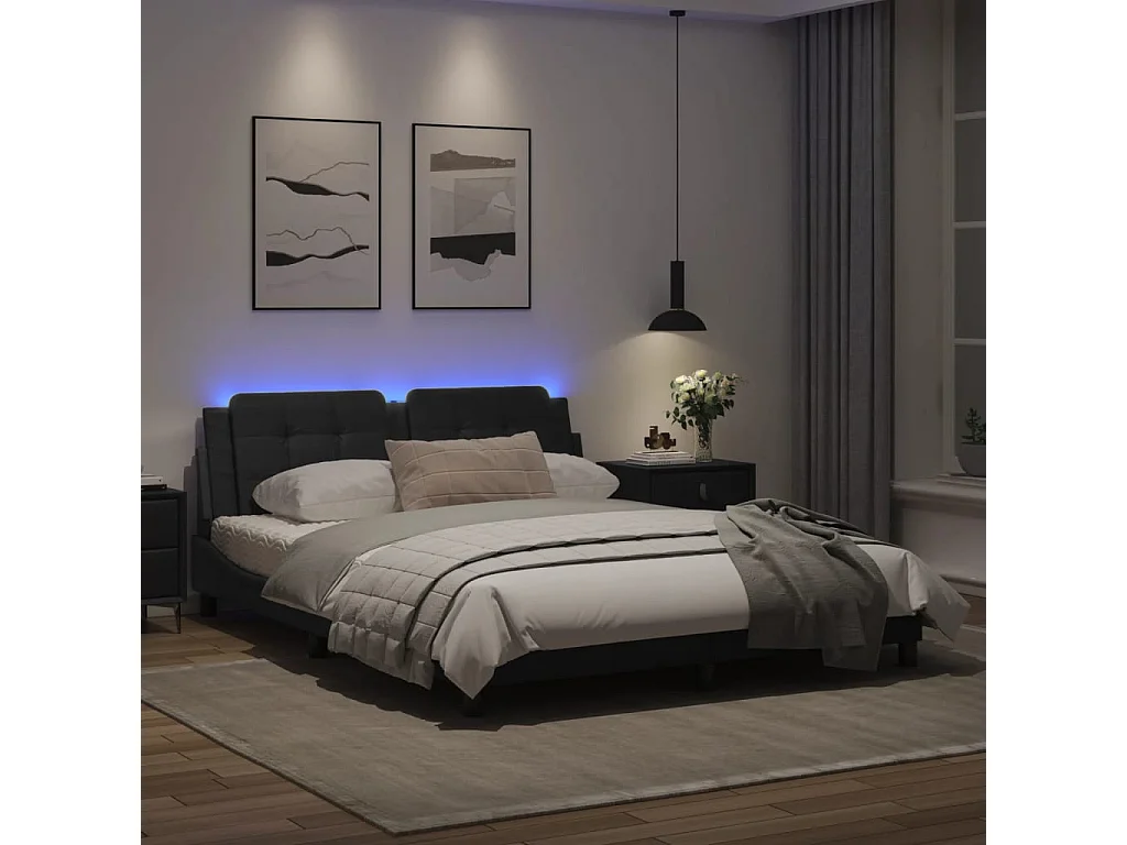 Lit double avec lumières LED noir 160x200 cm similicuir FR67849