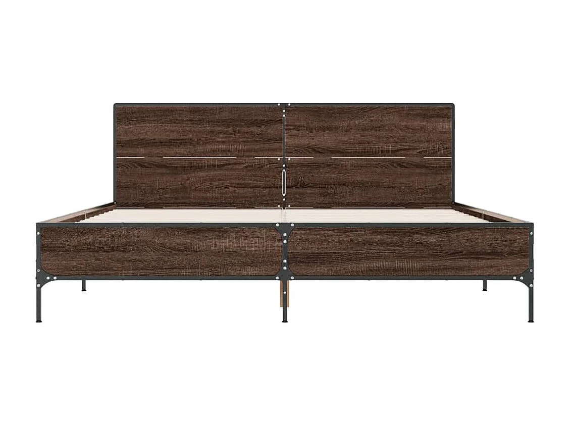 Lit double chêne marron 135x190 cm bois d'ingénierie et métal FR41507