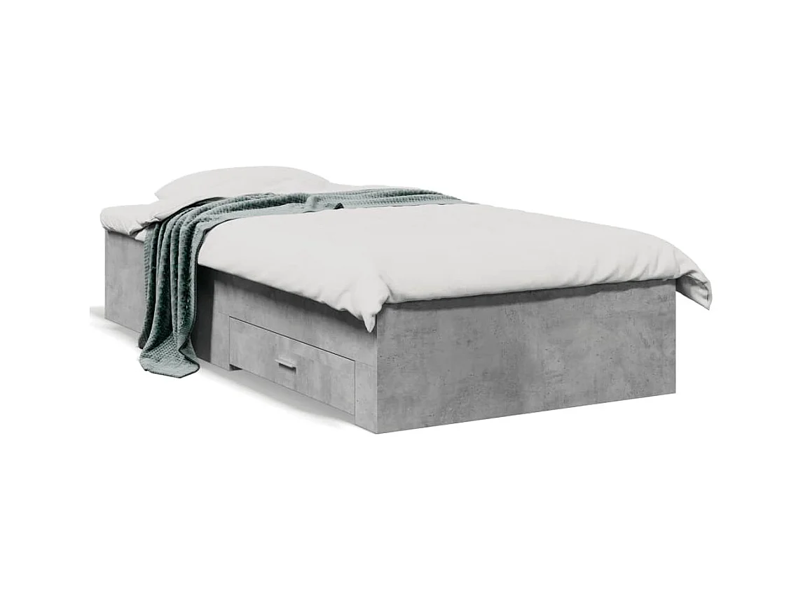 Lit simple et tiroirs gris béton 90x190 cm bois d'ingénierie FR38627