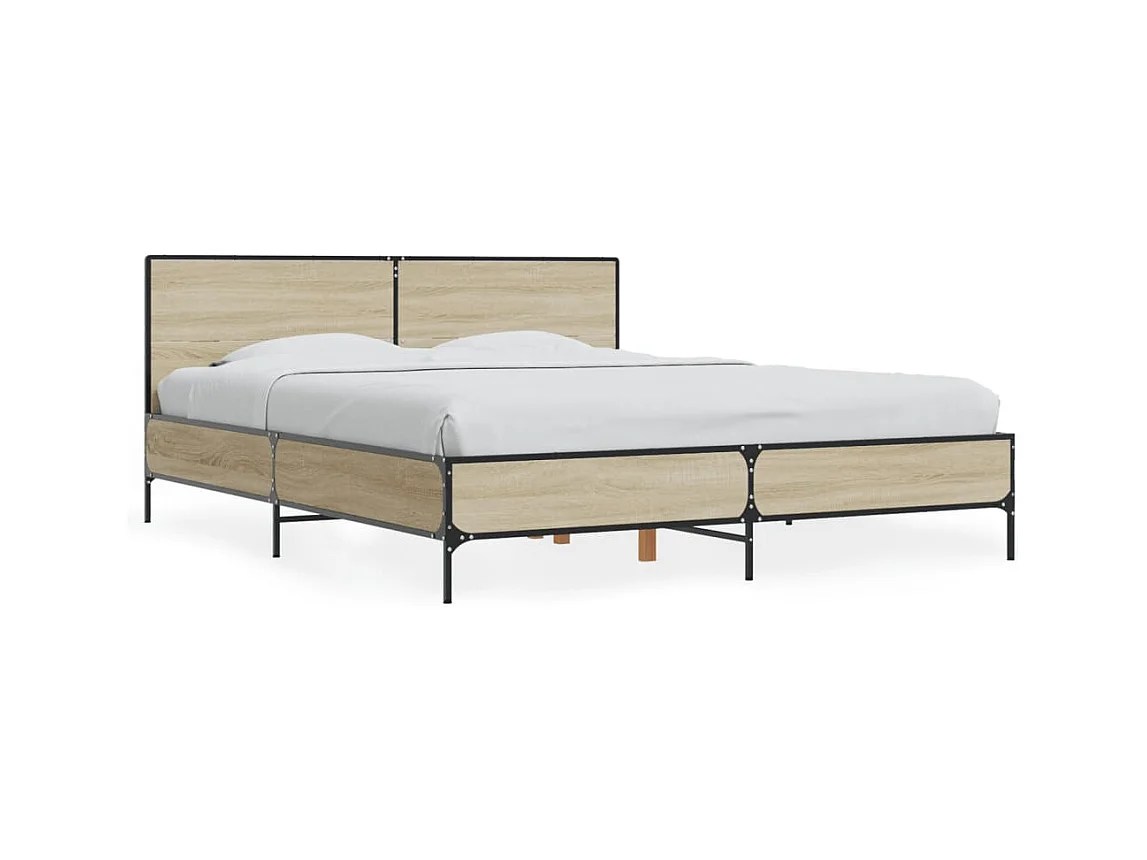 Lit double chêne sonoma 160x200 cm bois d'ingénierie et métal FR33701