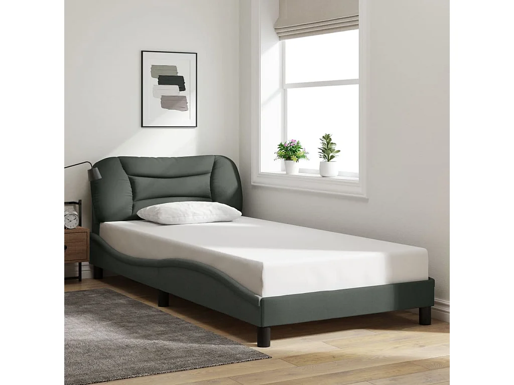 Cama individual- 100x200 cm con luces LED tela gris oscuro ES716634
