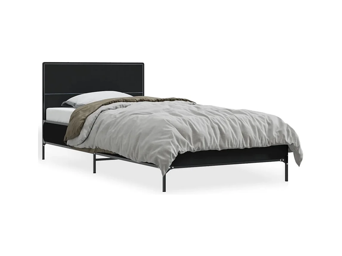 Bedframe bewerkt hout en metaal zwart 100x200 cm BE798223