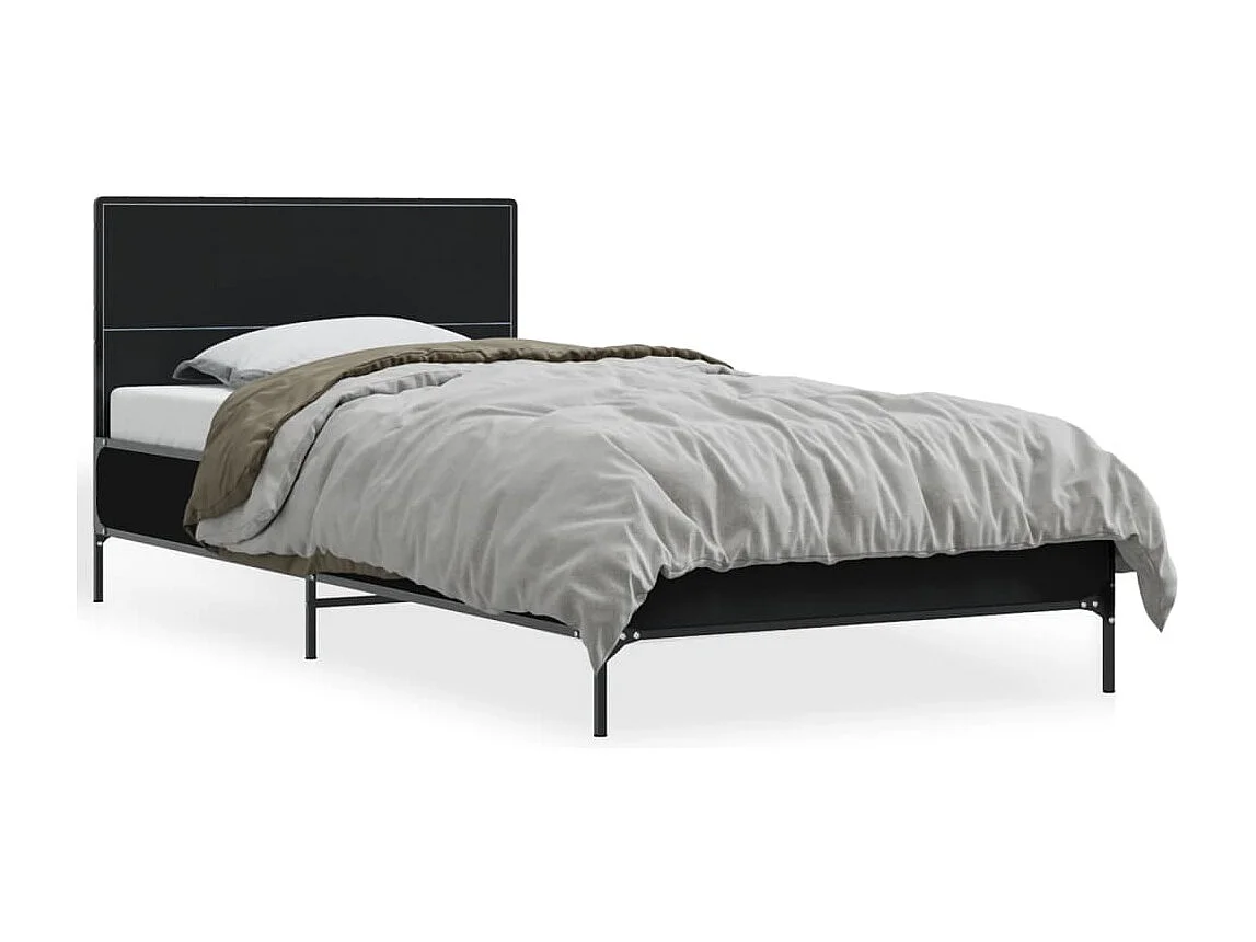 Cama individual- 100x200 cm madera ingeniería y metal negro ES651153