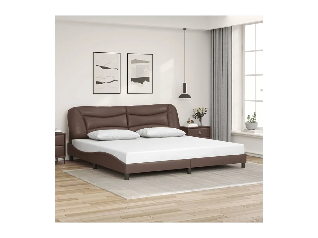 Lit double avec lumières LED marron 200x200 cm similicuir FR93109